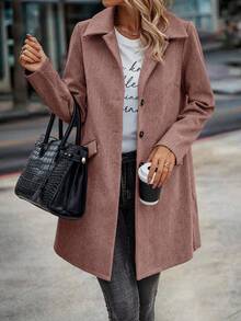 EMERY ROSE 人字形單排釦花呢外套 - 藕粉色 - 查看 4