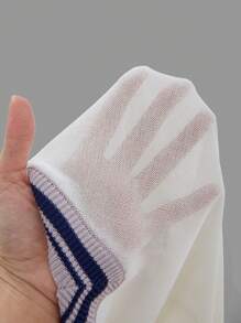 SHEINNeu Striped Trim Drop Shoulder Knit Top - White - View 6