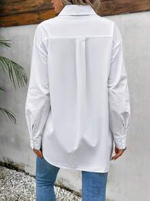 SHEIN Frenchy 愛心刺繡落肩袖襯衫 - 白色 - 查看 2