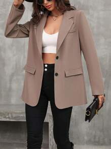 SHEIN Clasi Cổ áo Ngực đơn Áo vest - Xám - Xem 1