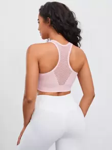 Easithlete High Support Racer Back Workout Push Up Sports Bra - Pink - View 4