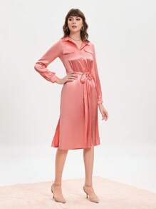 Aveloria 素色腰帶襯衫洋裝 - 粉色 - 查看 5