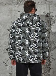 Manfinity Homme Loose Fit Men Plus Size Camo Print Zip Up Hooded Jacket - Black - View 2