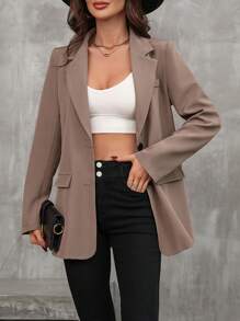 SHEIN Clasi Cổ áo Ngực đơn Áo vest - Xám - Xem 6