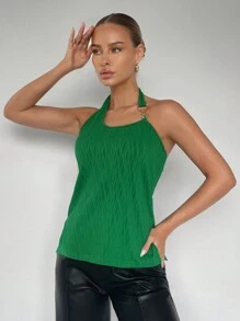Maija Solid Backless Halter Top - Green - View 5