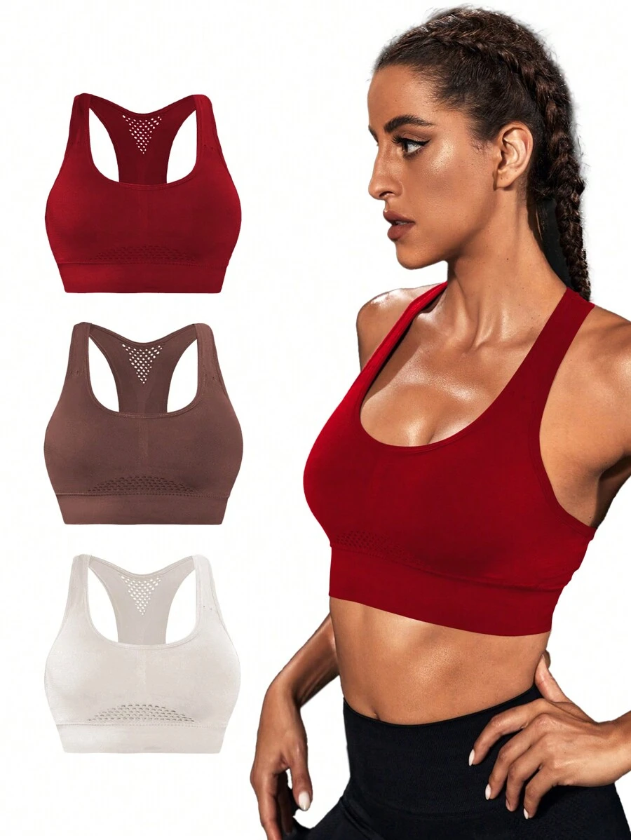 3 Packs Racer Back Sports Bra - Multicolor - View 1
