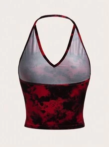 SHEIN EZwear Plus Size Tie-Dye Halter Neck Top For Summer