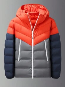 Men Colorblock Hooded Padded Coat, Warming - Multicolor - View 1