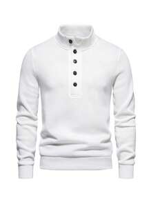 Men Half Button Mock Neck Sweater - White - View 2