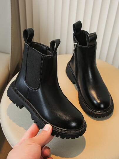 1 paire Bottes noires de style princesse à la mode pour filles
