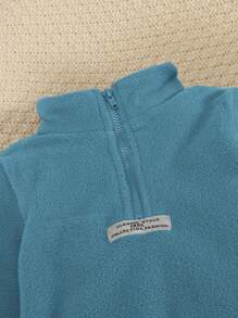 SHEIN 男嬰字母貼布半拉鏈衛衣和衛褲 - 藍色 - 查看 3