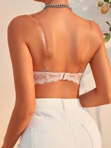 Scallop Trim Lace Underwire Bra With 1pair Shoulder Strap - Pink - View 2