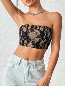 SHEIN Unity 蕾絲花邊短款抹胸上衣 - 彩色 - 查看 6