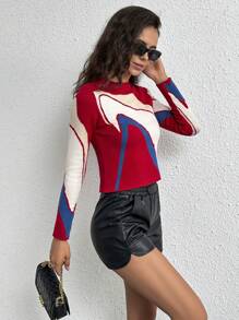 SHEIN Essnce Jersey de color combinado de cuello alto