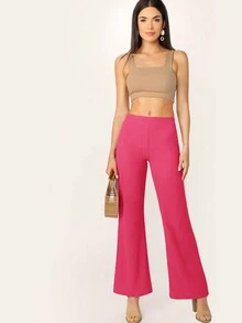 SHEIN Privé 素色喇叭褲 - 玫紅色 - 查看 4