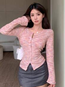 DAZY 段染前排扣開襟衫 - 粉色 - 查看 2