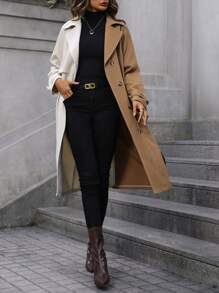 SHEIN LUNE Two Tone Belted Trench Coat - Multicolor - View 4