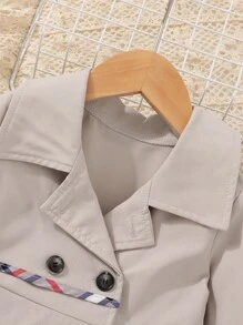 Baby Girl Double Breasted Contrast Binding Trench Coat - Apricot - View 4