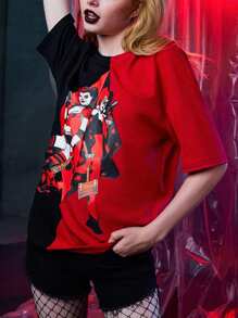Harley Quinn | ROMWE Colorblock Figure Graphic Tee - Multicolor - View 7