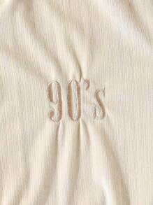 SHEIN Tween Girl Letter Embroidery Drop Shoulder Hooded Jacket & Skirt - Apricot - View 3