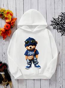 SHEIN Tween Boy Casual Minimalist Cartoon Pattern Long Sleeve Sweatshirt, Suitable For Autumn/Winter - White - View 1