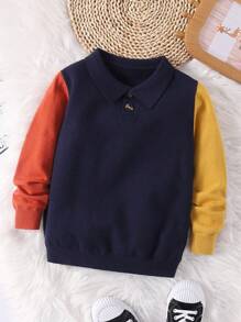 SHEIN 男小童撞色Polo領套頭毛衣 - 彩色 - 查看 1