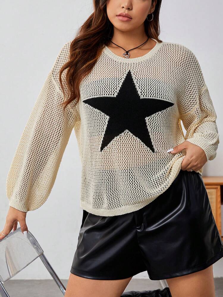 Plus Star Pattern Drop Shoulder Sweater
