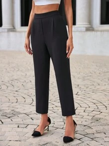 EURMUSE 素色高腰西裝褲 - 黑色 - 查看 4