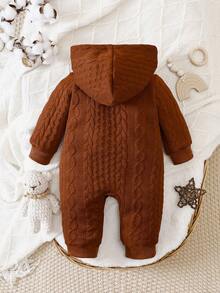 SHEIN 男嬰前紐扣連帽連身褲 - 杏色 - 查看 2