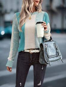 SHEIN LUNE 撞色落肩针织套头衫秋冬毛衣 - 彩色 - 查看 4