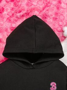 SHEIN Bebé niñas Capucha con estampado de letra con bolsillo de canguro