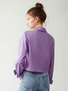 Chiquease Cut Out Shoulder Button Front Shirt - Purple - View 3
