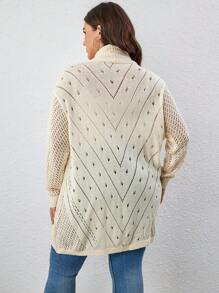 SHEIN Unity 大码镂空针织落肩开衫 - 杏色 - 查看 2