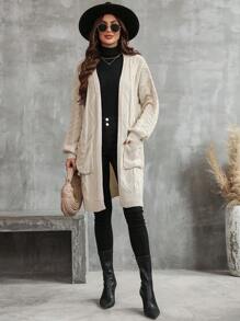 SHEIN Frenchy Dual Pocket Drop Shoulder Cardigan - Khaki - View 6