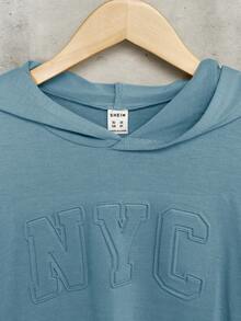 SHEIN Tween Boy Letter Graphic Hooded Tester Jacket - Blue - View 4