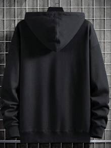 Men Basketball & Letter Graphic Drawstring Hoodie - Black - View 2