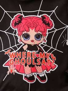 SHEIN 少女卡通字母图案卫衣 - 黑色 - 查看 6