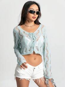 SHEIN Unity Cardigan Court À Lacets En Tricot (Sans Soutien-Gorge)