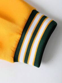 Manfinity EMRG Loose Fit Men's Slogan Graphic Two-Tone Varsity Jacket (No Tee Included) - Dark Green - View 3