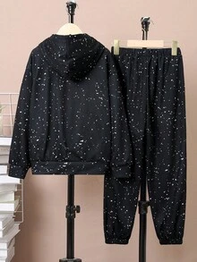 SHEIN Tween Boy Astronaut Print Hoodie & Sweatpants - Multicolor - View 2