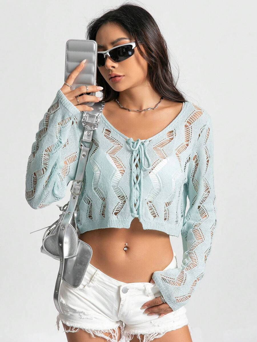 SHEIN Unity Cardigan Court À Lacets En Tricot (Sans Soutien-Gorge)