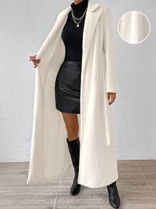 Chiquease Lapel Neck Belted Coat - White - View 1