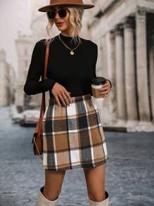 SHEIN LUNE Cổ giả Áo thun & In kẻ sọc Váy - màu đen - Xem 5