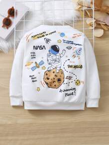 SHEIN Boys Astronaut & Slogan Graphic Sweatshirt - White - View 1
