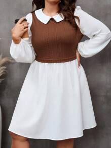 SHEIN LUNE Talla grande Vestido 2 en 1 de dos tonos de manga farol - Multicolor - Ver 2