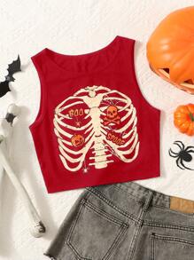 Muchica 骷髏和骷髅頭圖案短款背心 - 紅色 - 查看 1