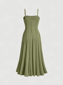 SHEIN MOD Solid Seam Detail Cami Dress - Green - View 2