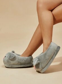 Women's Cartoon Pig Slippers Autumn/Winter, Closed-Back Warm Indoor Slippers - Grey - View 5