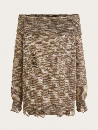 Hippie Space Dye Off Shoulder Sweater Without Belt