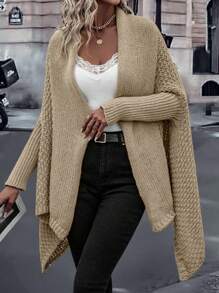 SHEIN Clasi 蝙蝠袖休闲设计开衫 - 卡其色 - 查看 5